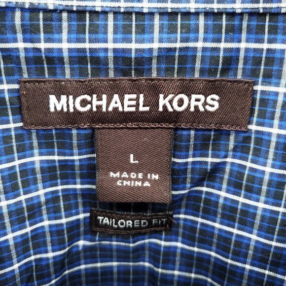 Michael Kors 100% Cotton Tailored Fit Blue/Black Plaid Casual Button Down L - Picture 3 of 16